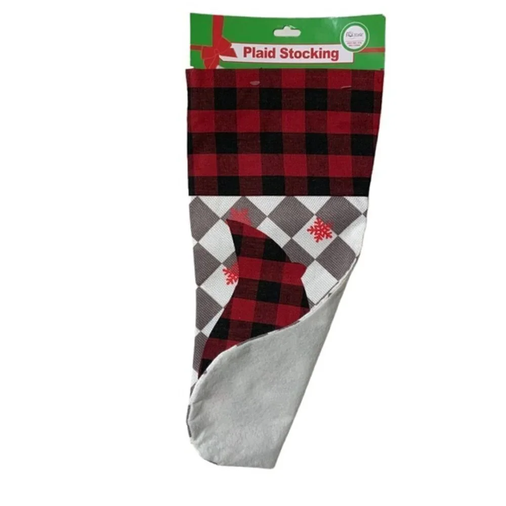 Christmas Stocking Cardinals Buffalo Check Plaid Red Black 17 inch 2 Piece